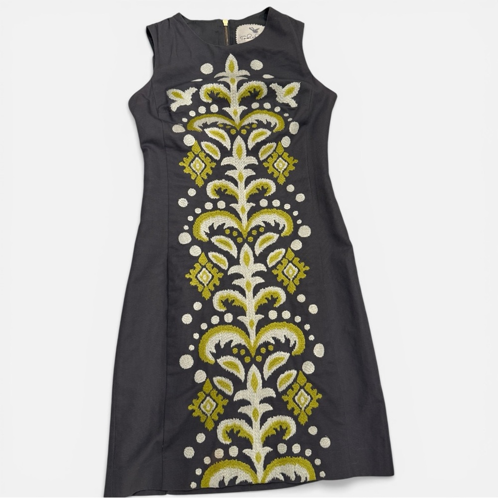 Tabitha for Anthropologie Dress with Olive & Cream Center Embroidery